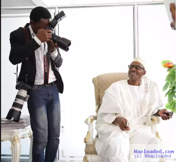 President Buhari All Smiles As He Poses For A Photo At The Villa